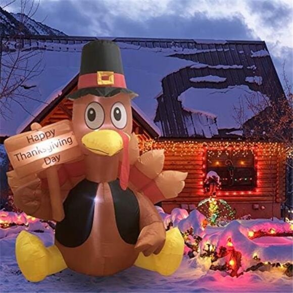 6 FT Thanksgiving Inflatable Turkey,Blow up Lighted Turkey Decor with LED lights - Picture 5 of 7